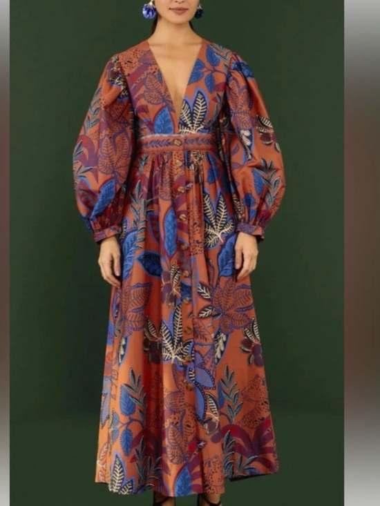 FARM Rio Dresses & Skirts - FARM RIO Brown Wild Jungle Organic Cotton Maxi Dress (M)